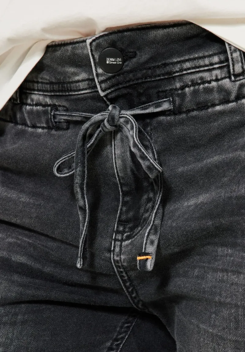 Street One Jeans*Dunkle Loose Fit Jeans black knit washed