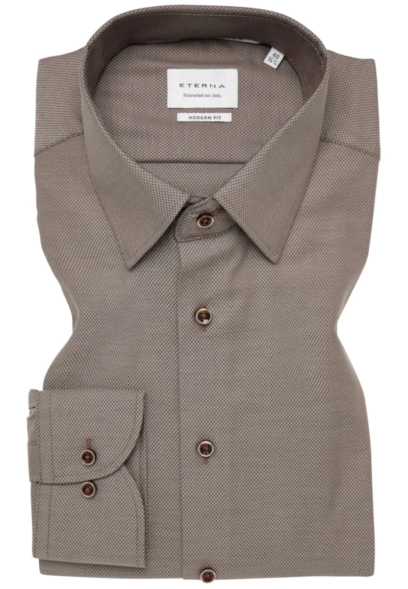 ETERNA Hemden|Big Boys*Dynamic Cotton Dobbydesign Langarm dunkelbraun
