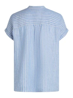 Tommy Hilfiger Blusen*ESS LINEN COLLARLESS S/S BLOUSE multiple stp- blue spell
