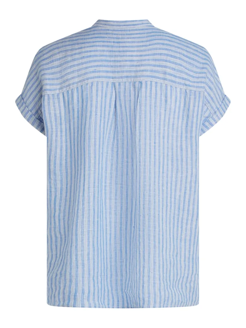 Tommy Hilfiger Blusen*ESS LINEN COLLARLESS S/S BLOUSE multiple stp- blue spell