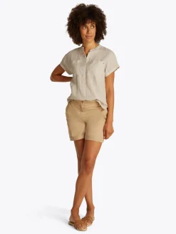 Tommy Hilfiger Blusen*ESS LINEN COLLARLESS S/S BLOUSE classic ithaca- sandalwood