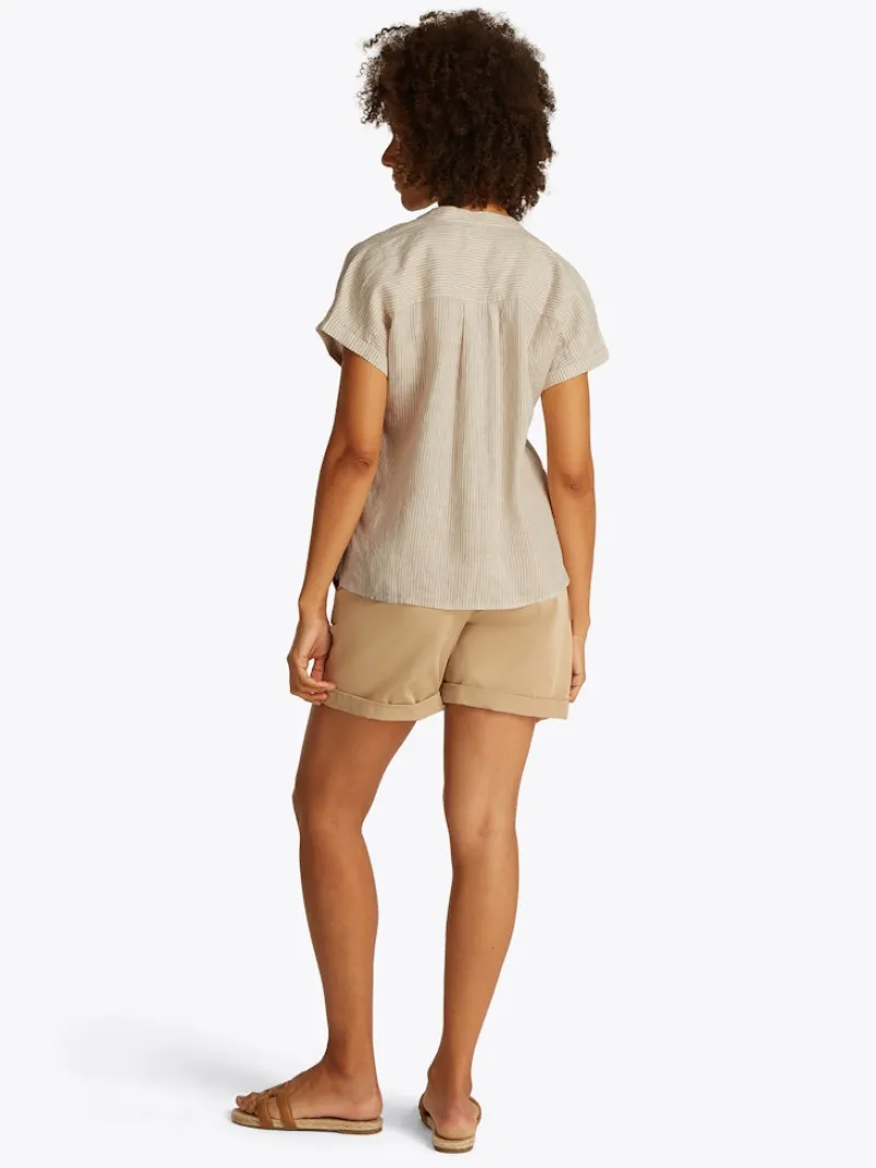 Tommy Hilfiger Blusen*ESS LINEN COLLARLESS S/S BLOUSE classic ithaca- sandalwood