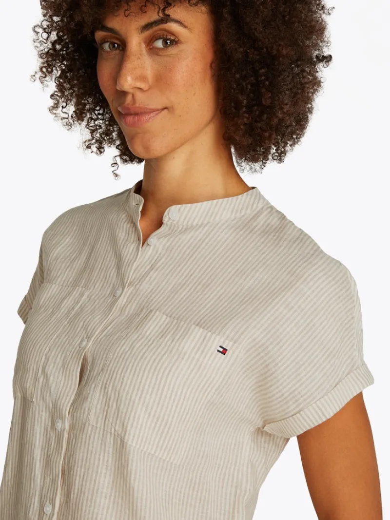 Tommy Hilfiger Blusen*ESS LINEN COLLARLESS S/S BLOUSE classic ithaca- sandalwood
