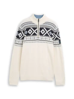 Tom Tailor Pullover & Sweatshirts|Big Boys*Fair-Isle Troyer Strickpullover offwhite fair isle design