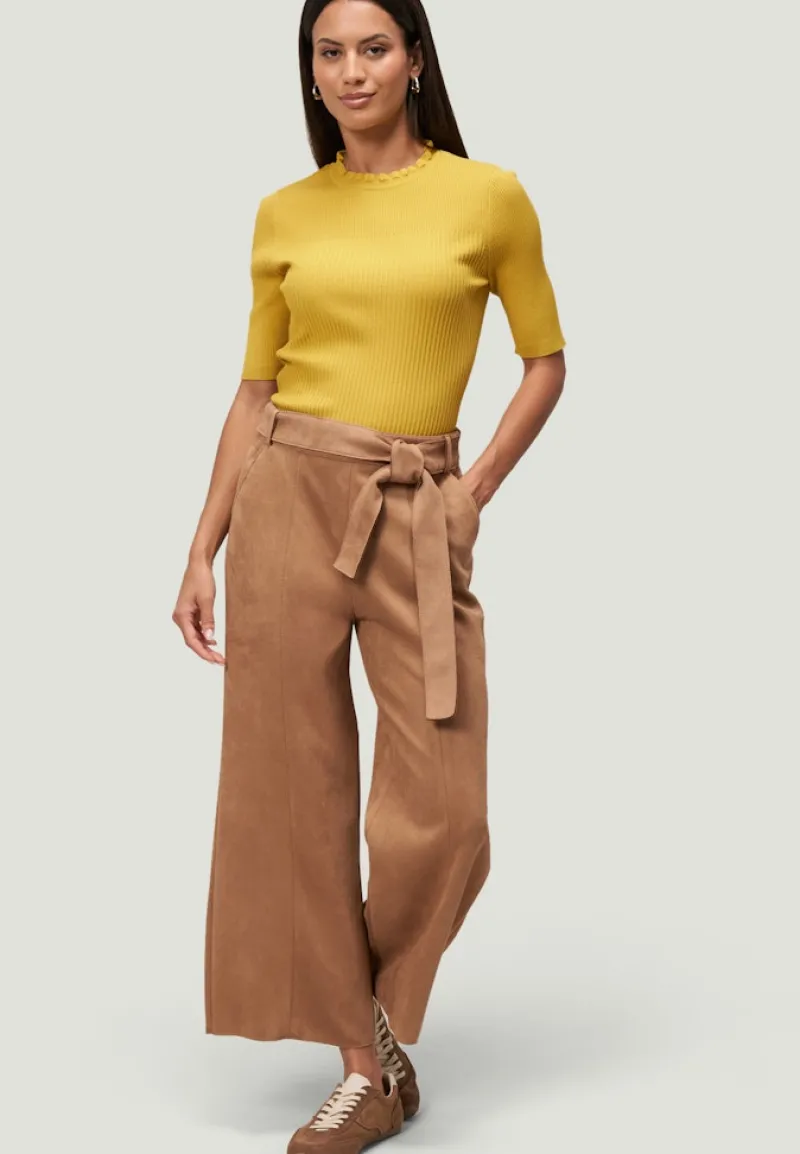 Zero Pullover & Sweatshirts*Feinstrickpullover kurzarm mit Rüschenkante oil yellow