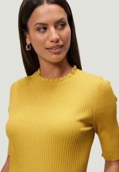Zero Pullover & Sweatshirts*Feinstrickpullover kurzarm mit Rüschenkante oil yellow