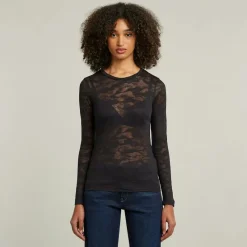 G-star Raw Shirts*Fine lace aop slim r t wmn ls dk black lace wave
