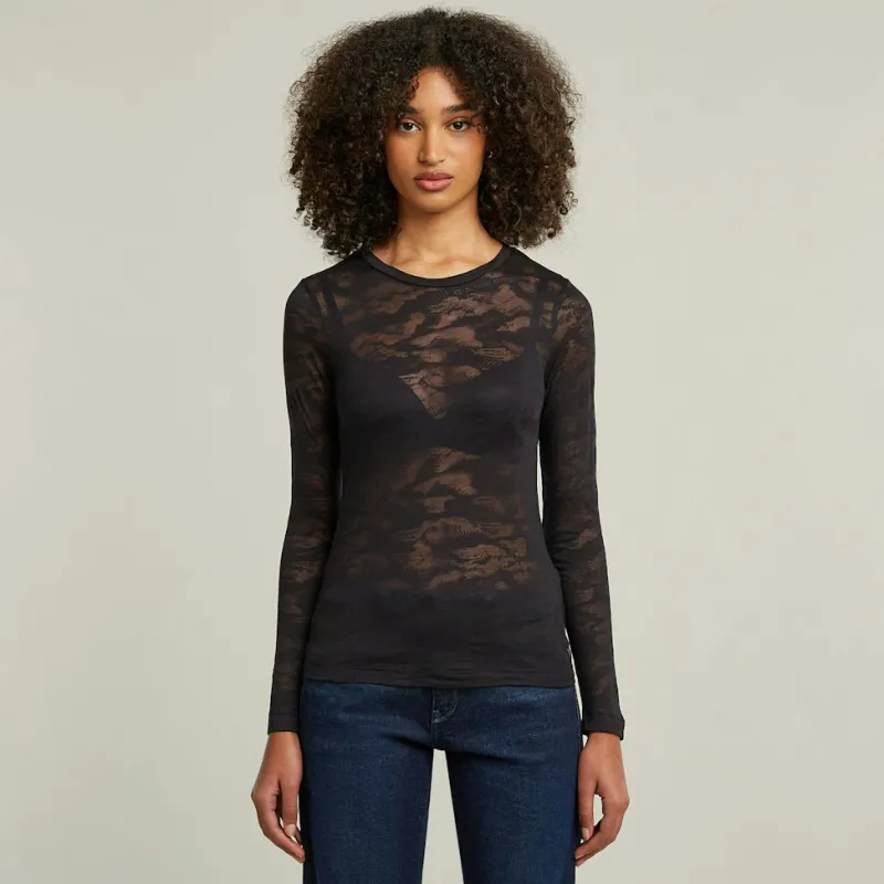 G-star Raw Shirts*Fine lace aop slim r t wmn ls dk black lace wave