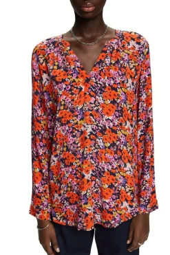Esprit Blusen*Florale Bluse mit V-Ausschnitt new navy