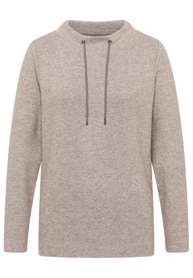 Cecil Pullover & Sweatshirts*Funnelneck Melange Rippshirt chocolate mousse melange