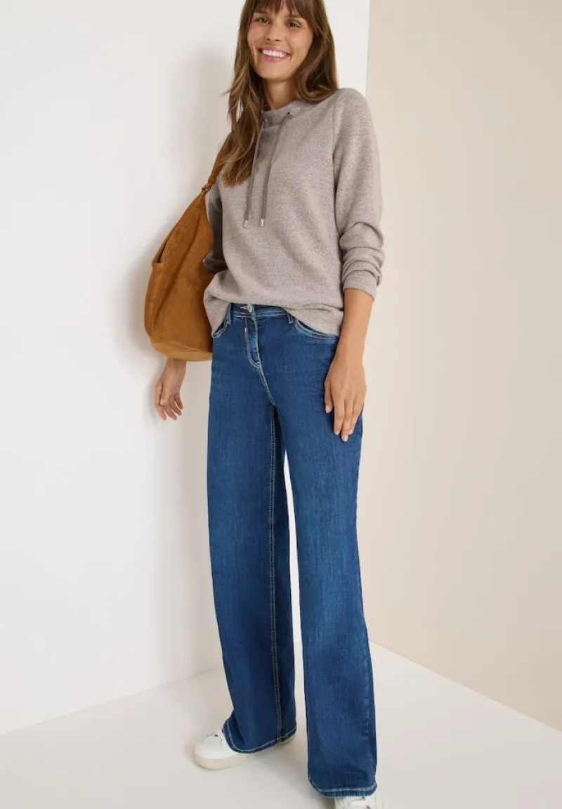 Cecil Pullover & Sweatshirts*Funnelneck Melange Rippshirt chocolate mousse melange