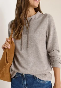 Cecil Pullover & Sweatshirts*Funnelneck Melange Rippshirt chocolate mousse melange