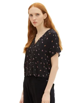 Tom Tailor Denim Blusen*Gemusterte Kurzarm-Bluse small black flower print
