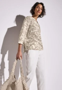 Street One Blusen*Gemusterte Leinenmix-Bluse dark moonstone sand