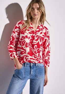 Street One Blusen*Gemusterte Leinenmix-Bluse glory red