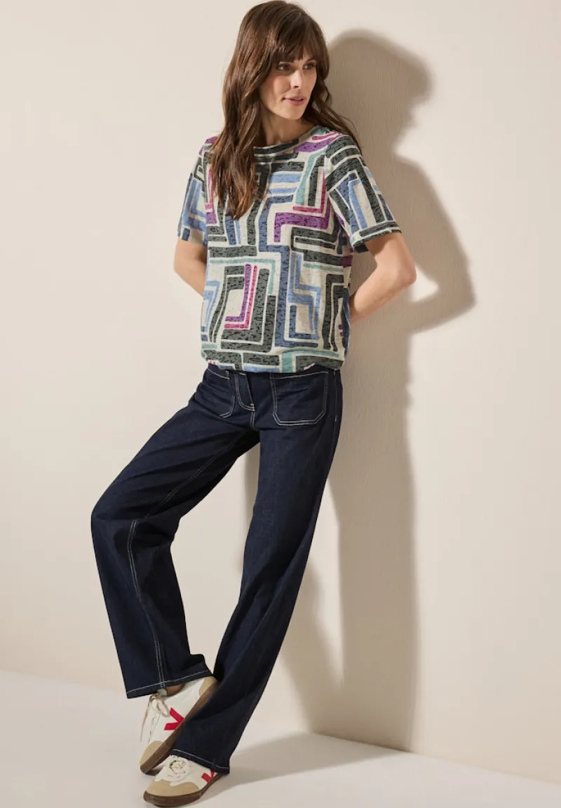 Cecil Shirts*Gemustertes Ausbrenner-Shirt light alabaster white