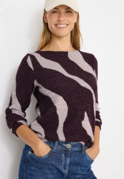 Cecil Pullover & Sweatshirts*Gemustertes Federgarn Shirt eggplant red