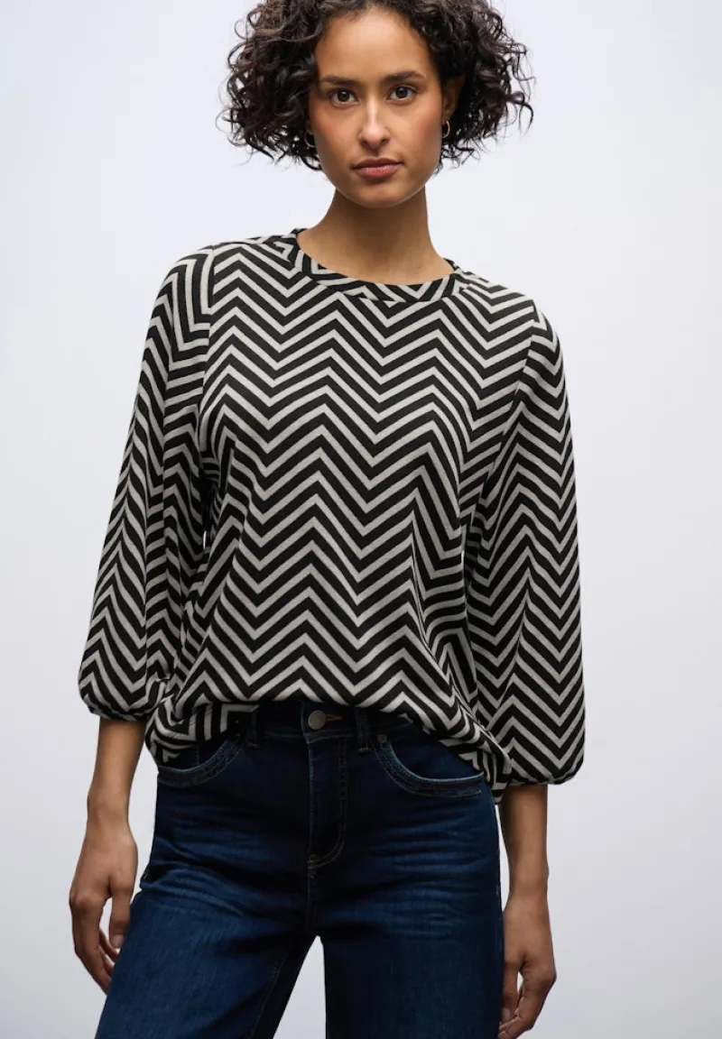 Street One Shirts*Gemustertes Jacquard Shirt Black