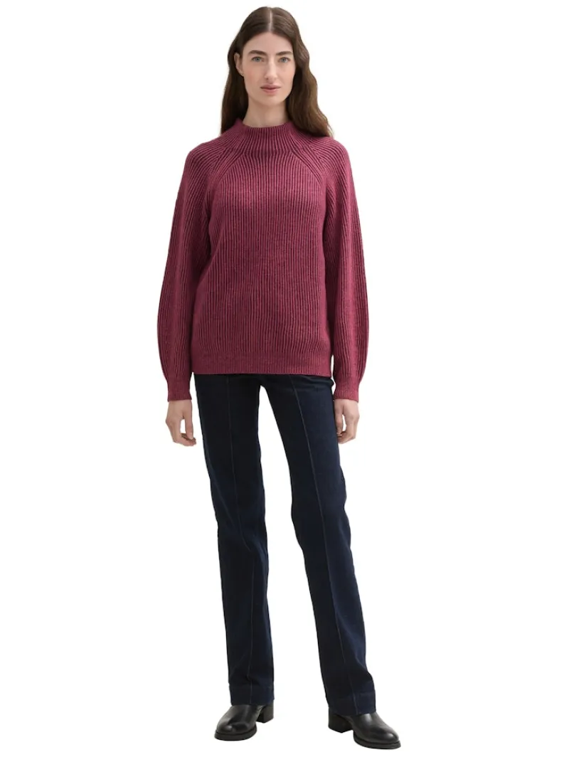 Tom Tailor Pullover & Sweatshirts*Gerippter Pullover mit Stehkragen blackberry rib structure