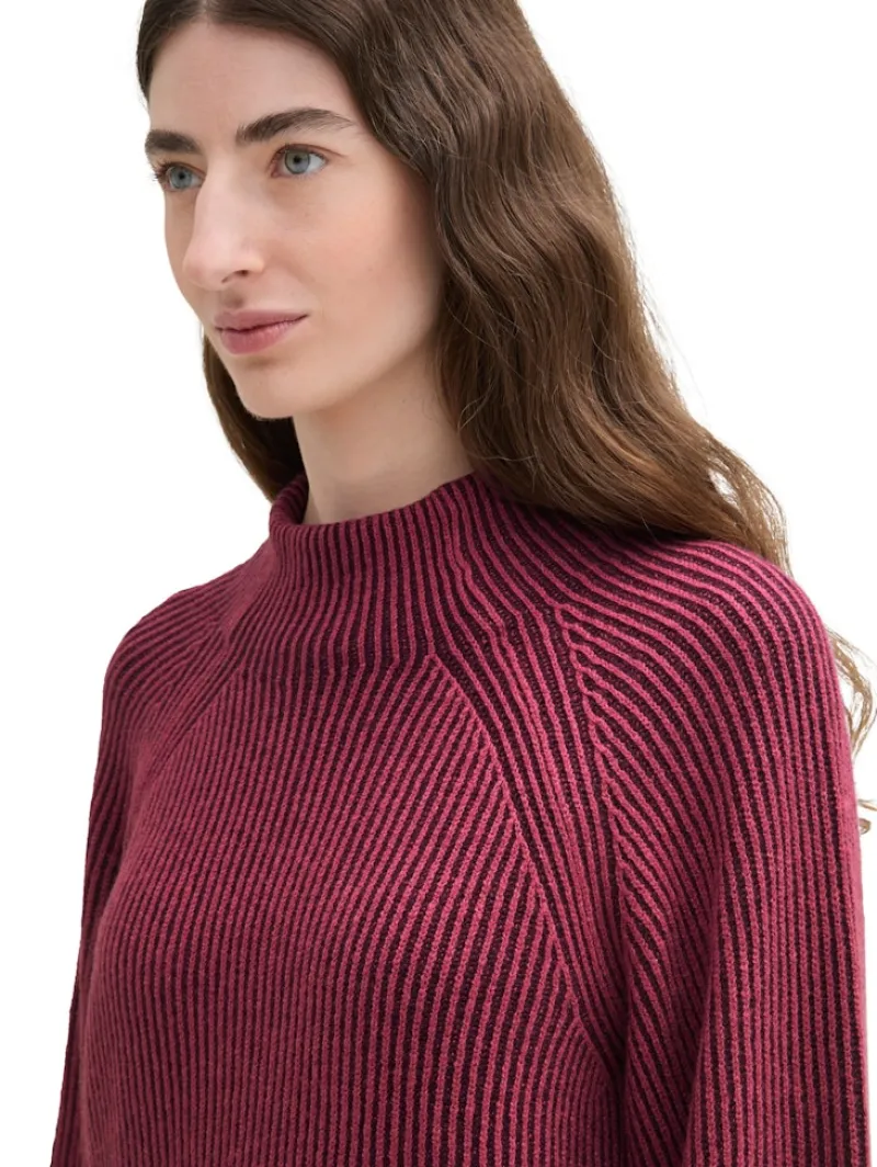 Tom Tailor Pullover & Sweatshirts*Gerippter Pullover mit Stehkragen blackberry rib structure