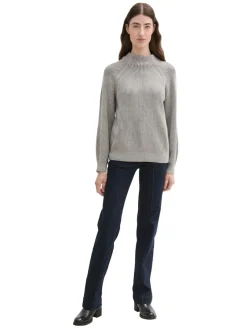 Tom Tailor Pullover & Sweatshirts*Gerippter Pullover mit Stehkragen explicit grey rib structure