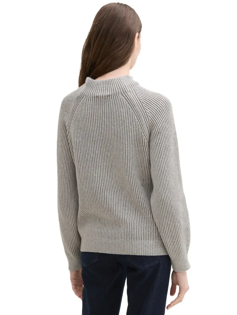 Tom Tailor Pullover & Sweatshirts*Gerippter Pullover mit Stehkragen explicit grey rib structure