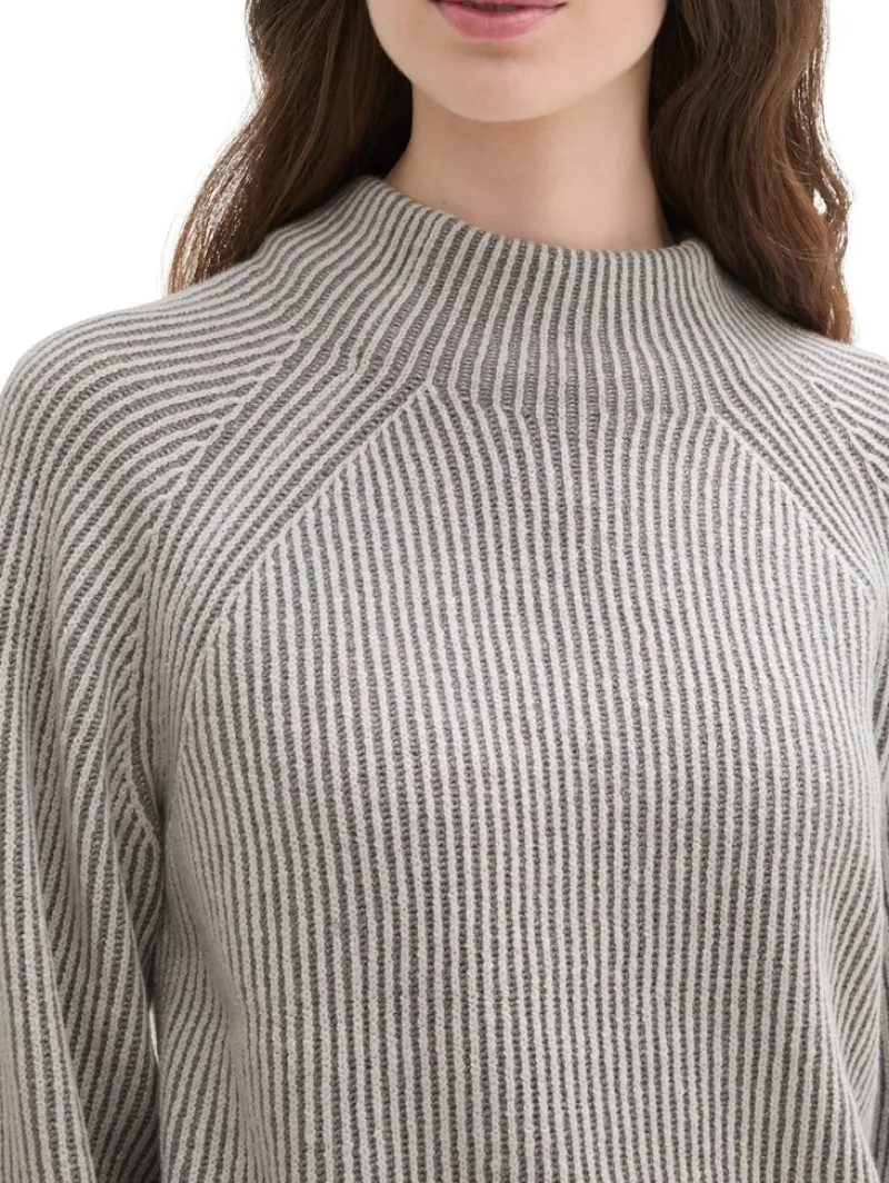 Tom Tailor Pullover & Sweatshirts*Gerippter Pullover mit Stehkragen explicit grey rib structure