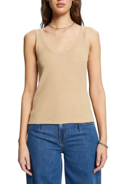 Esprit Shirts*Gerippter Pullunder, Leinenmix sand