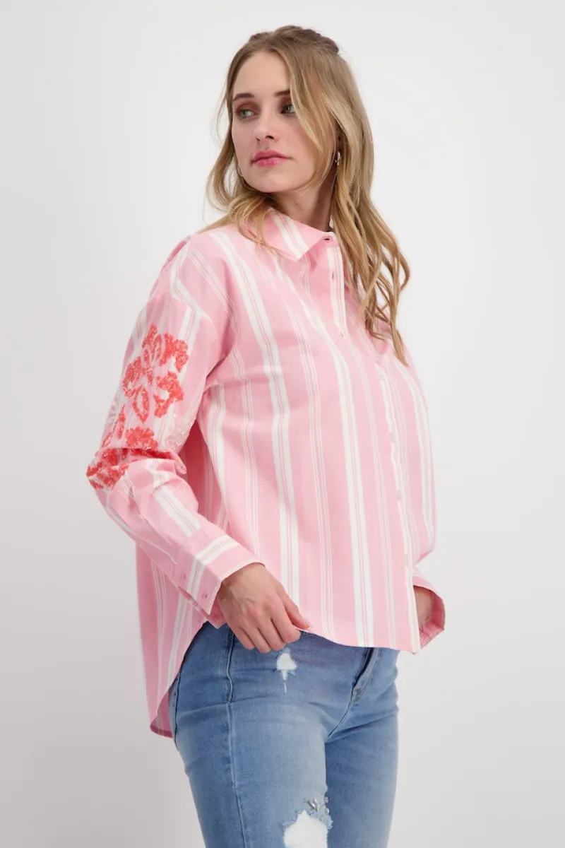 Monari Blusen*Gestreifte Bluse mit Pailletten pink smoothie gemustert