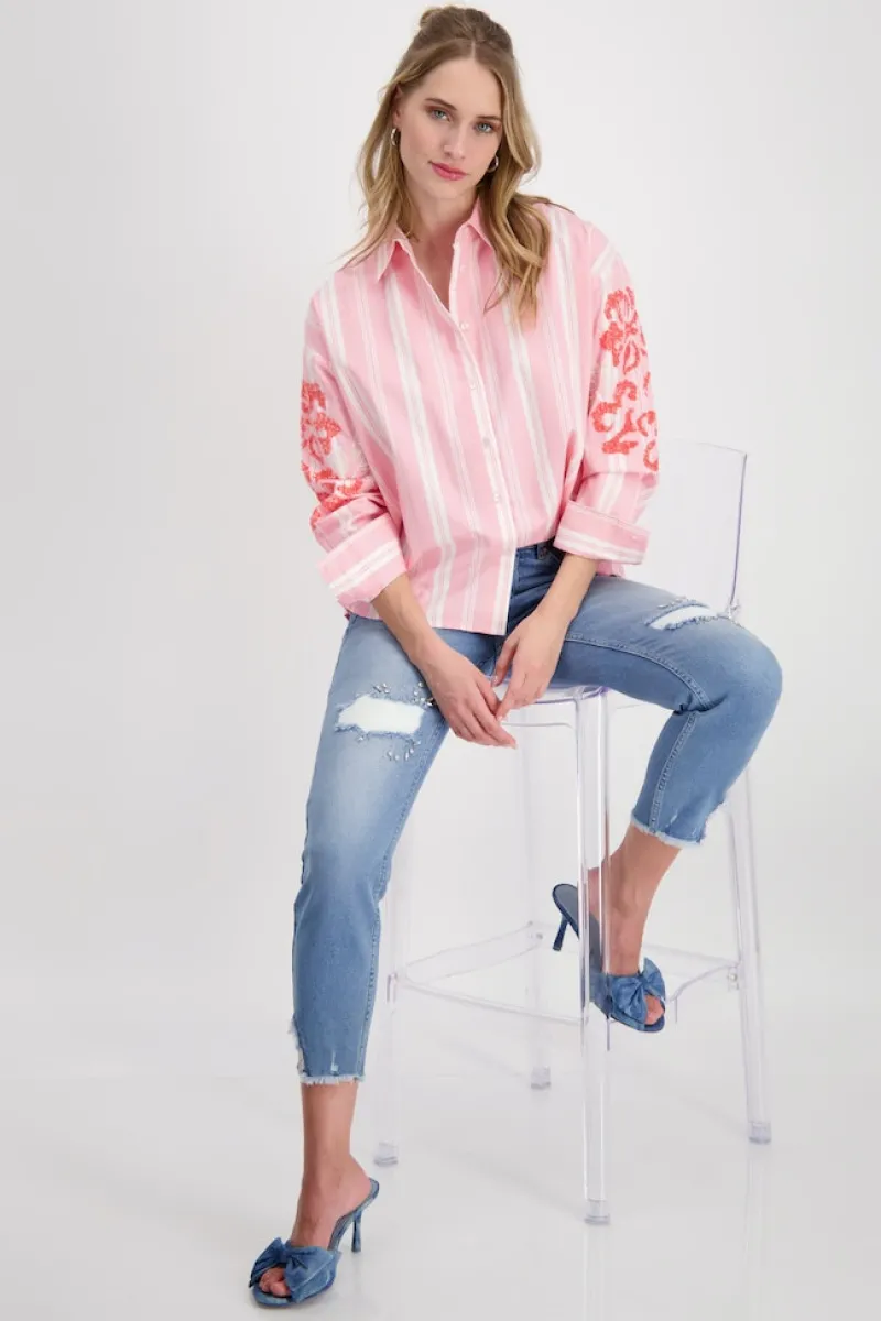 Monari Blusen*Gestreifte Bluse mit Pailletten pink smoothie gemustert