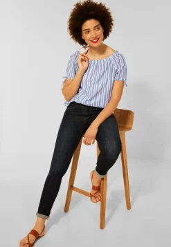 Street One Blusen*Gestreifte Carmenbluse original blue