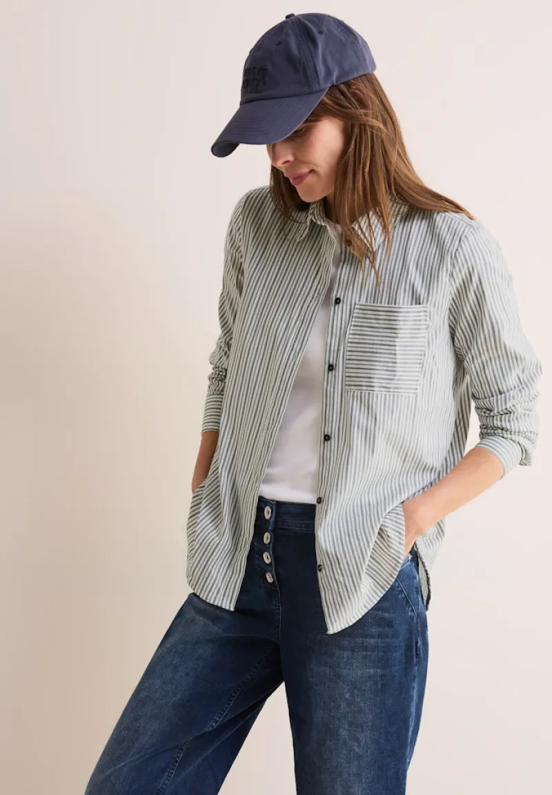 Cecil Blusen*Gestreifte Hemdbluse Black