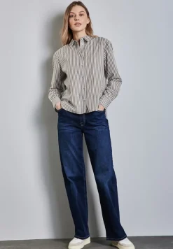 Street One Blusen*Gestreifte Hemdbluse muddy brown