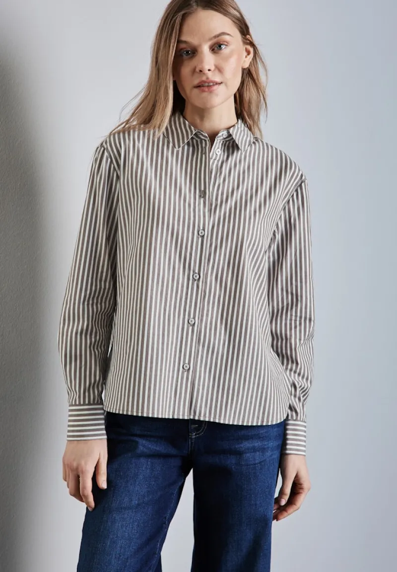 Street One Blusen*Gestreifte Hemdbluse muddy brown