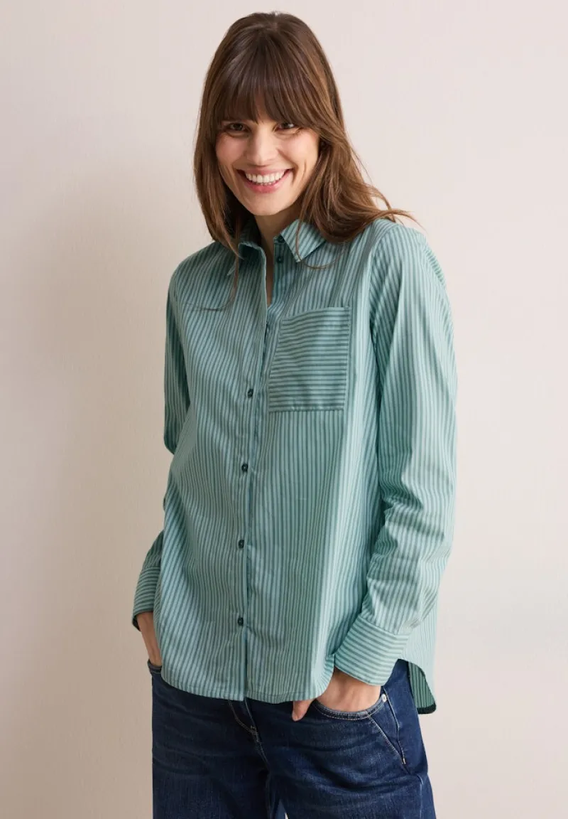 Cecil Blusen*Gestreifte Hemdbluse petrol green
