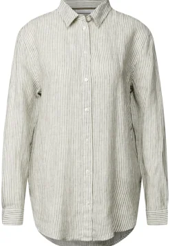 STREET ONE STUDIO Blusen*Gestreifte Leinen-Hemdbluse peridot green