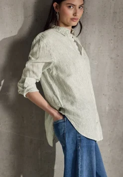 STREET ONE STUDIO Blusen*Gestreifte Leinen-Hemdbluse peridot green