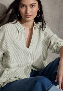 STREET ONE STUDIO Blusen*Gestreifte Leinen-Hemdbluse peridot green