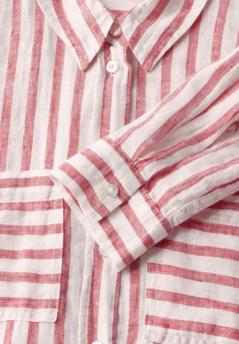 Street One Blusen*Gestreifte Leinen-Hemdbluse glory red