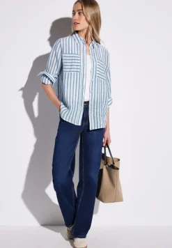 Street One Blusen*Gestreifte Leinenhemdbluse serenity blue