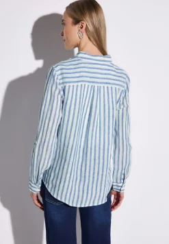 Street One Blusen*Gestreifte Leinenhemdbluse serenity blue