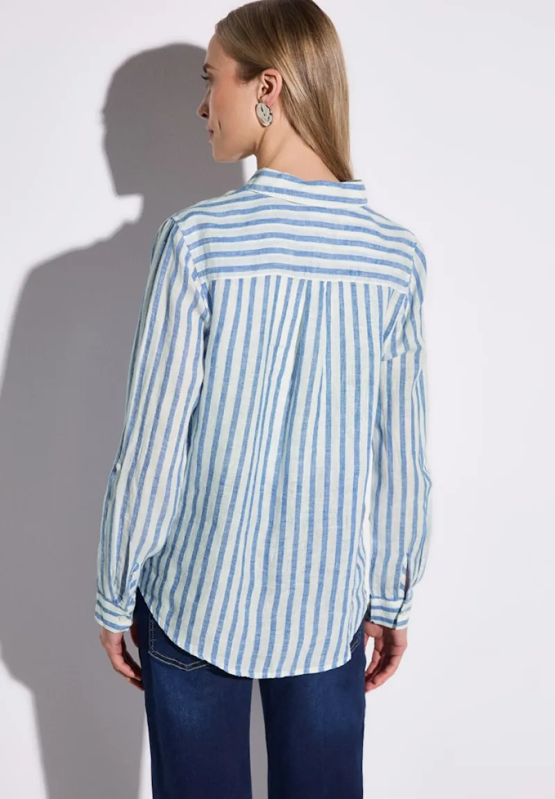 Street One Blusen*Gestreifte Leinenhemdbluse serenity blue