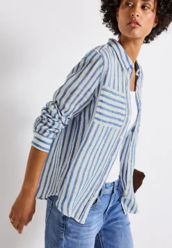 Street One Blusen*Gestreifte Leinenhemdbluse serenity blue