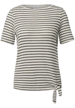 Cecil Shirts*Gestreiftes Ajour T-Shirt light beige