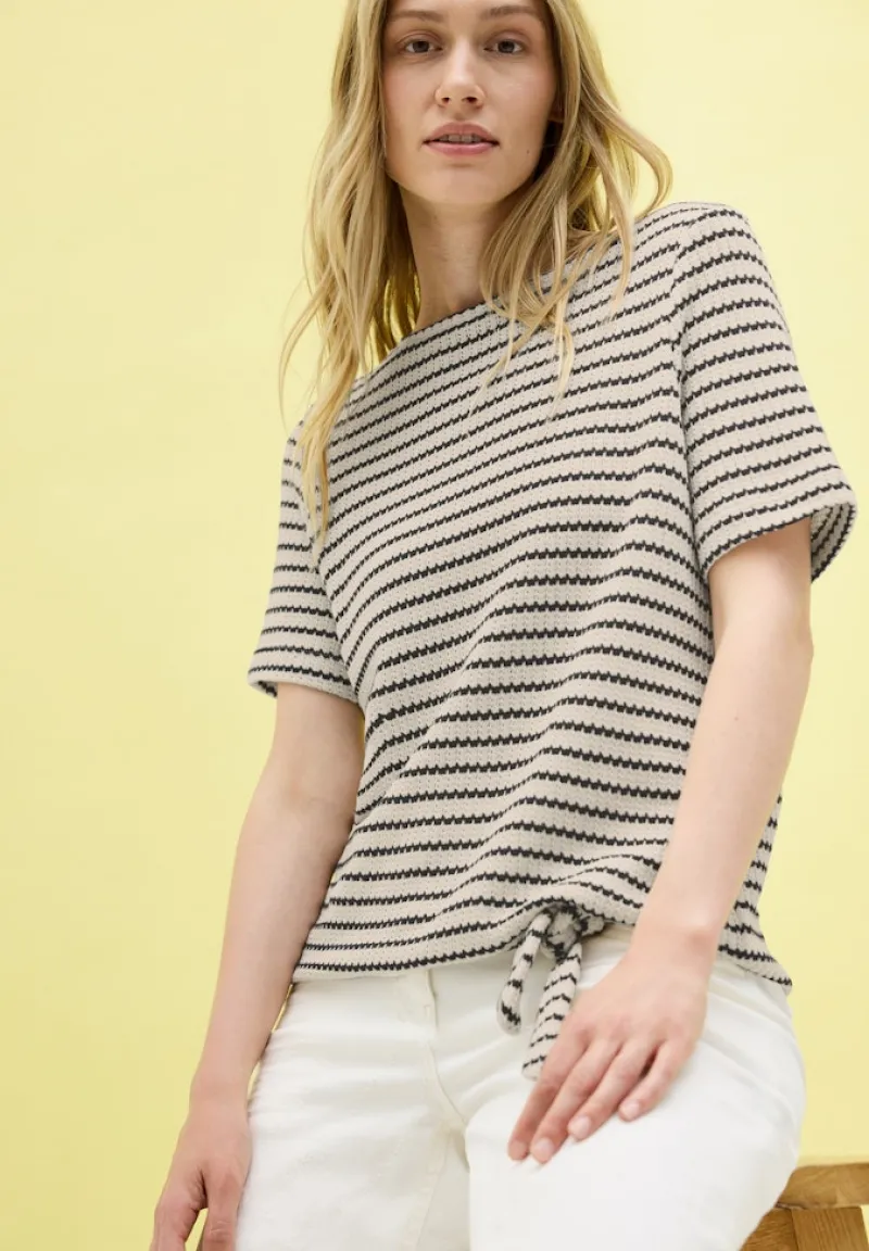Cecil Shirts*Gestreiftes Ajour T-Shirt light beige