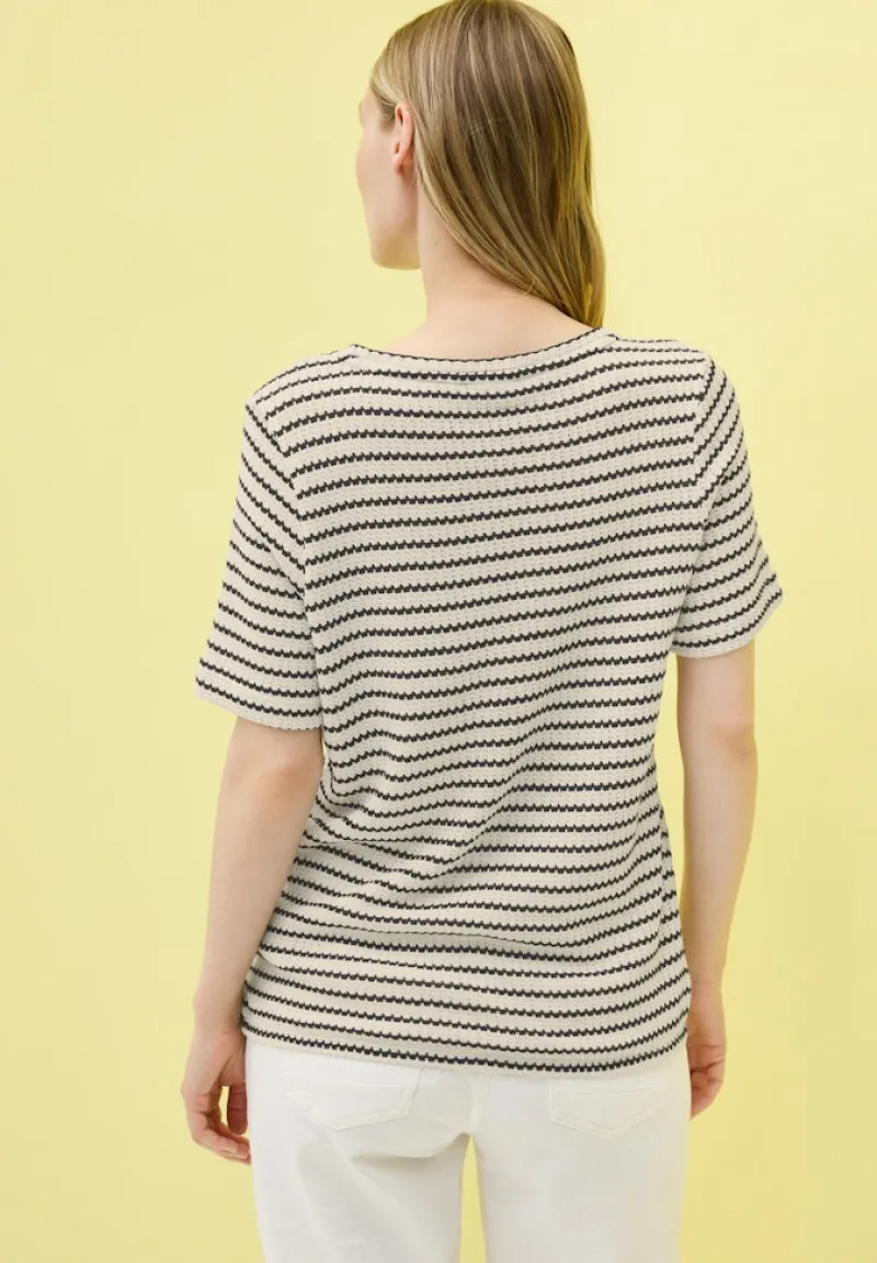 Cecil Shirts*Gestreiftes Ajour T-Shirt light beige