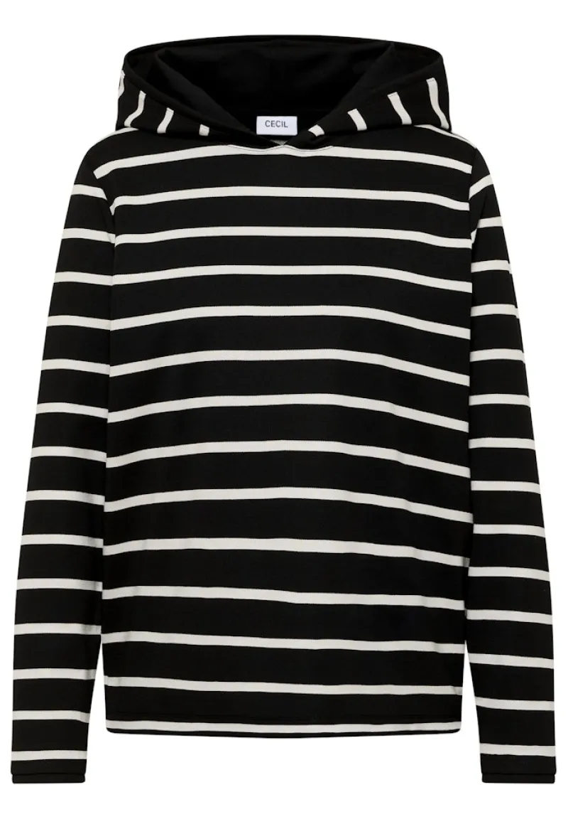 Cecil Shirts*Gestreiftes Kapuzenshirt Black