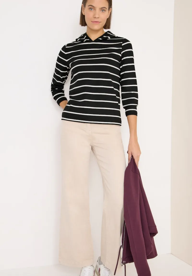 Cecil Shirts*Gestreiftes Kapuzenshirt Black