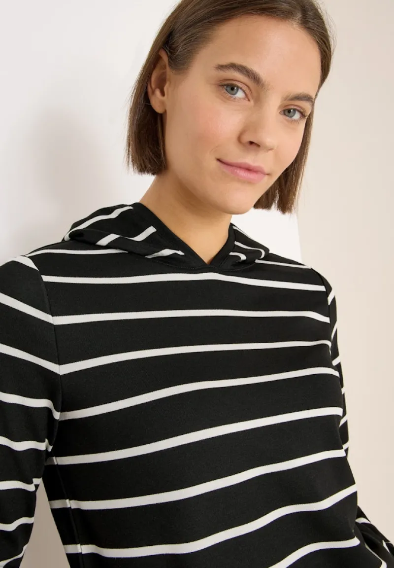 Cecil Shirts*Gestreiftes Kapuzenshirt Black