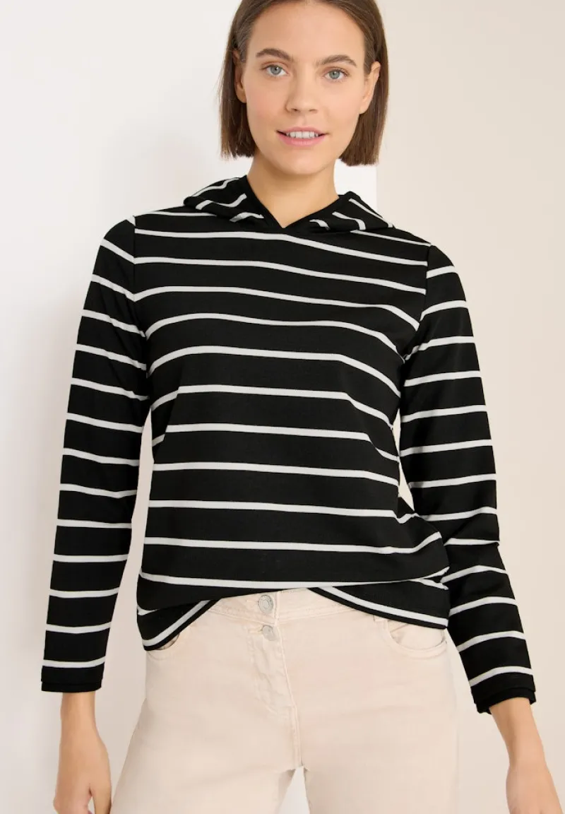 Cecil Shirts*Gestreiftes Kapuzenshirt Black